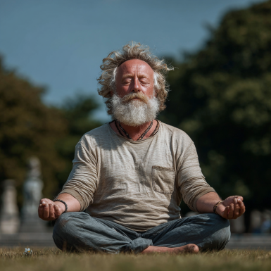 Група літніх людей займається йогою